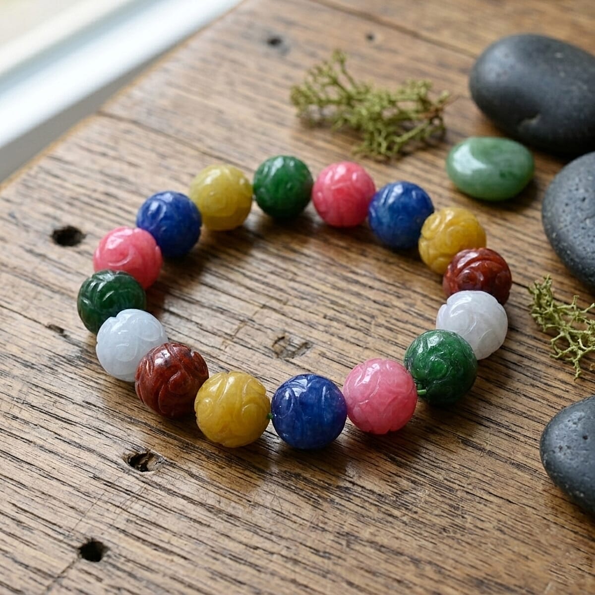  Multi Color Jade 235.00 ctw Beaded Stretch Bracelet (6.5-7In)  image number 1