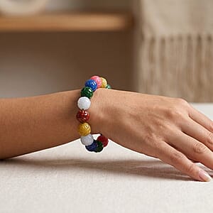  Multi Color Jade 235.00 ctw Beaded Stretch Bracelet (6.5-7In) 