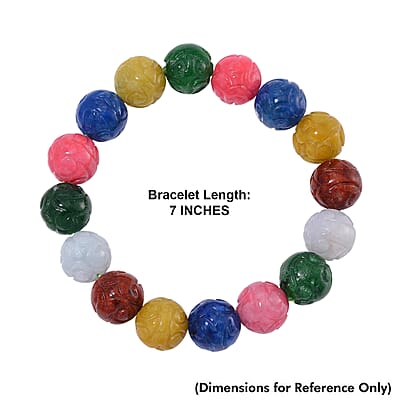 Multi Color Jade 235.00 ctw Beaded Stretch Bracelet (6.5-7In)