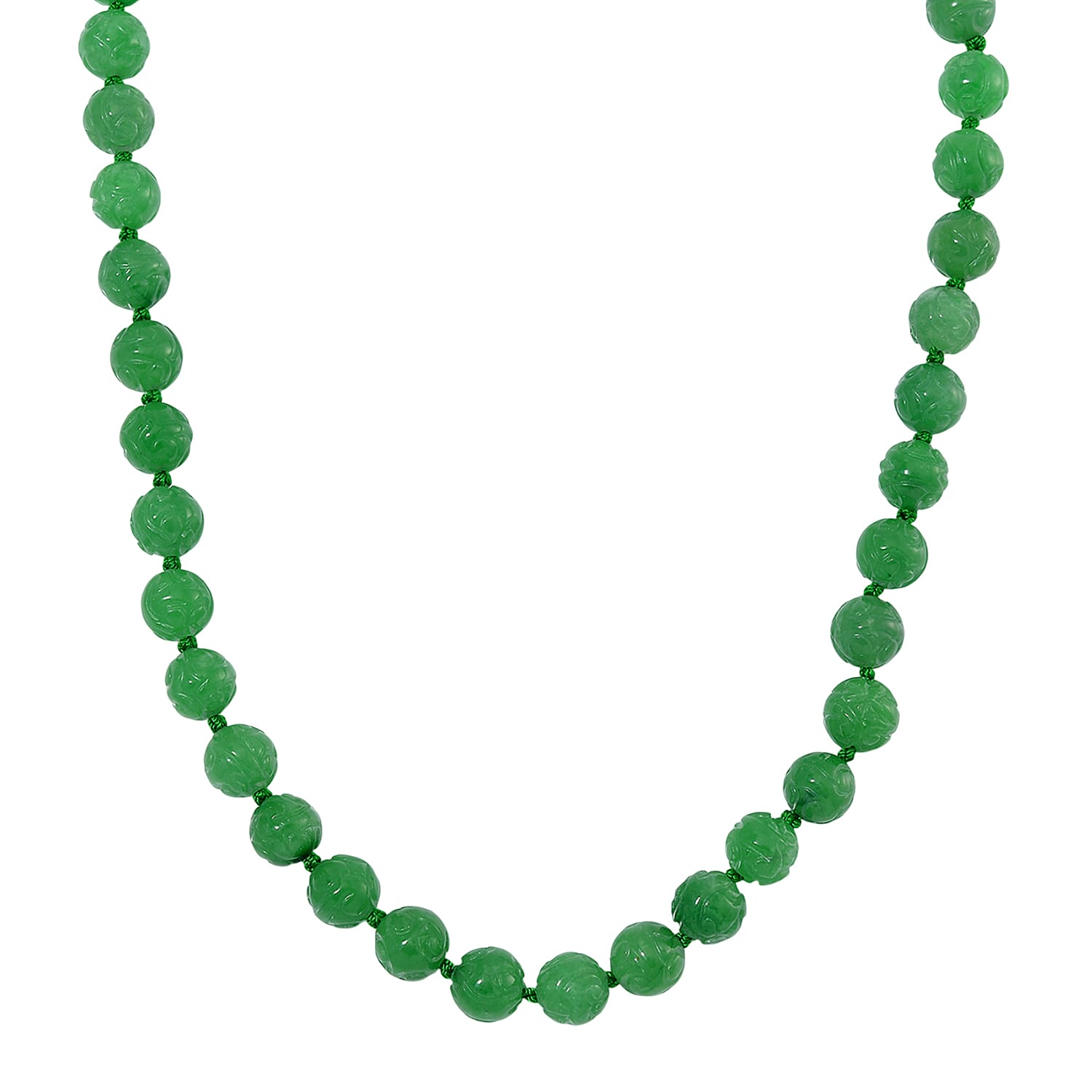 Multi Color Jade Beaded Necklace (20 Inches) in Rhodium Over Sterling Silver 570.00 ctw