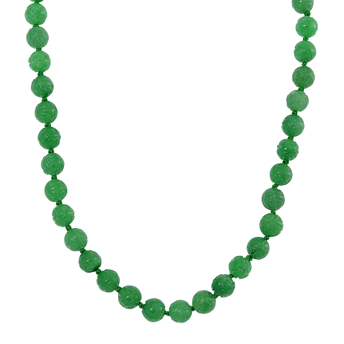 Green Jade 570.00 ctw Carved Beaded Necklace in Rhodium Over Sterling Silver 20 Inches   image number 0