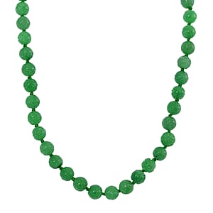 Green Jade 570.00 ctw Carved Beaded Necklace in Rhodium Over Sterling Silver 20 Inches  