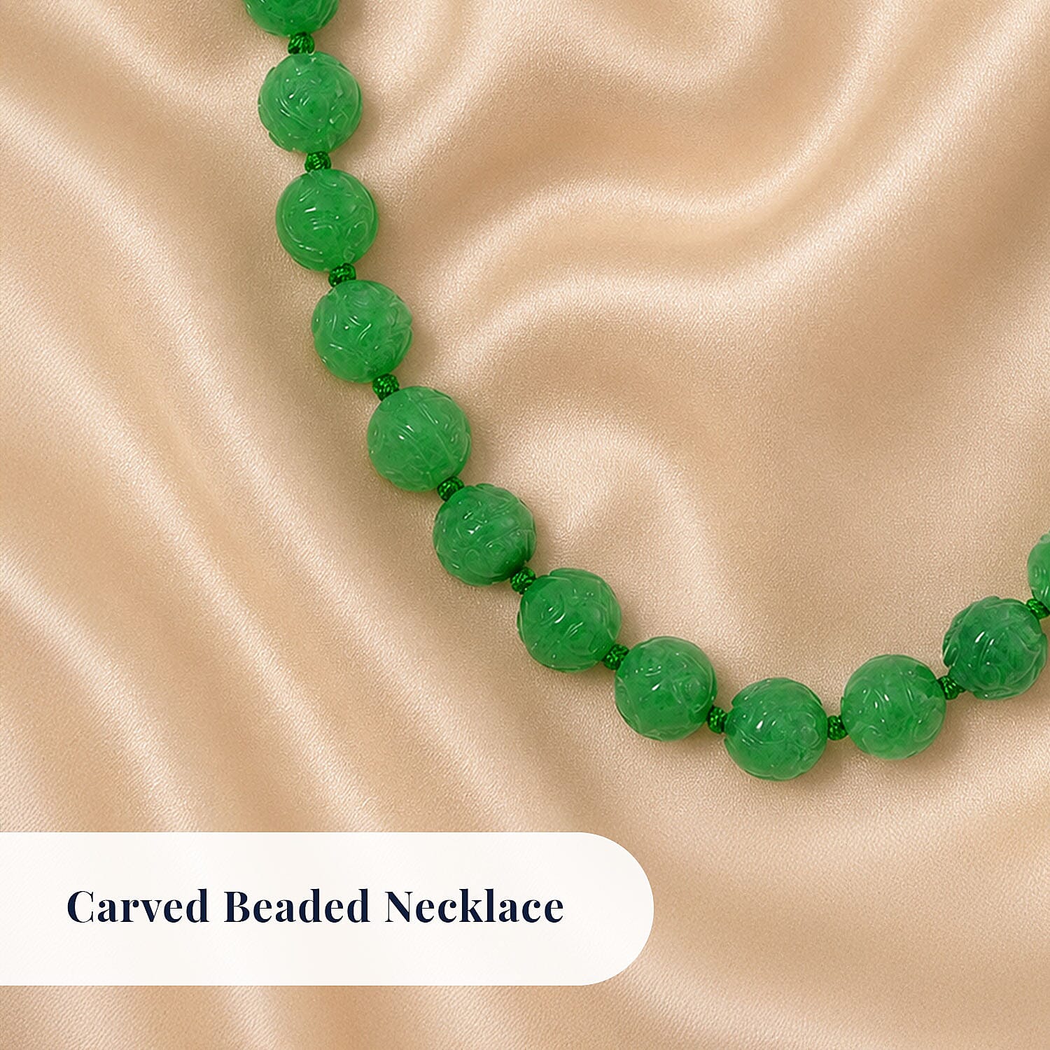 Green Jade(D) 570.00 ctw Carved Beaded Necklace in Rhodium Over Sterling Silver 20 Inches