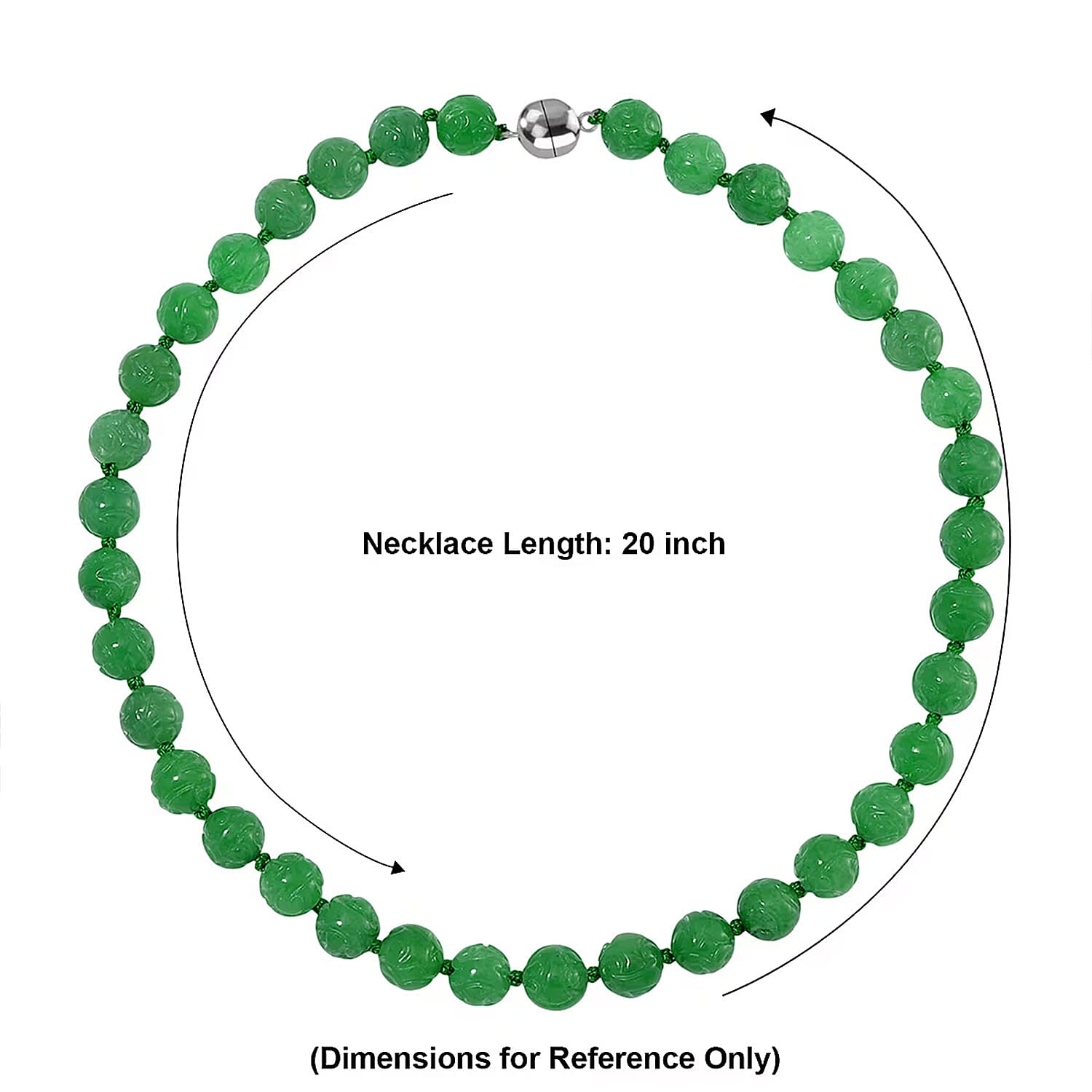 Green Jade(D) 570.00 ctw Carved Beaded Necklace in Rhodium Over Sterling Silver 20 Inches