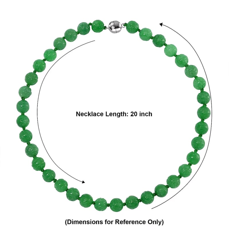 Green Jade(D) 570.00 ctw Carved Beaded Necklace in Rhodium Over Sterling Silver 20 Inches