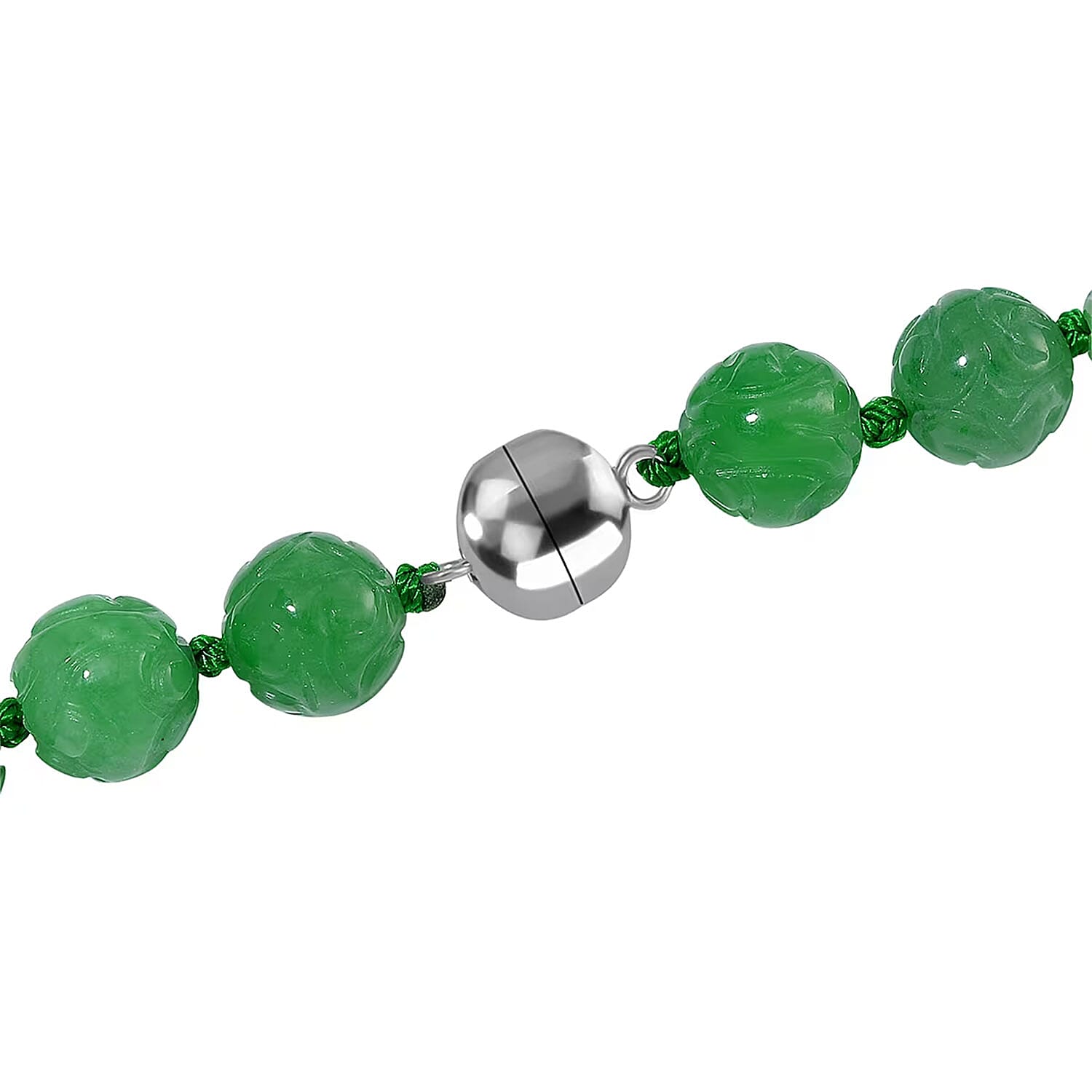 Green Jade(D) 570.00 ctw Carved Beaded Necklace in Rhodium Over Sterling Silver 20 Inches