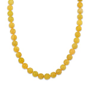 Honey Jade 570.00 ctw Carved Beaded Necklace in Rhodium Over Sterling Silver 20 Inches 