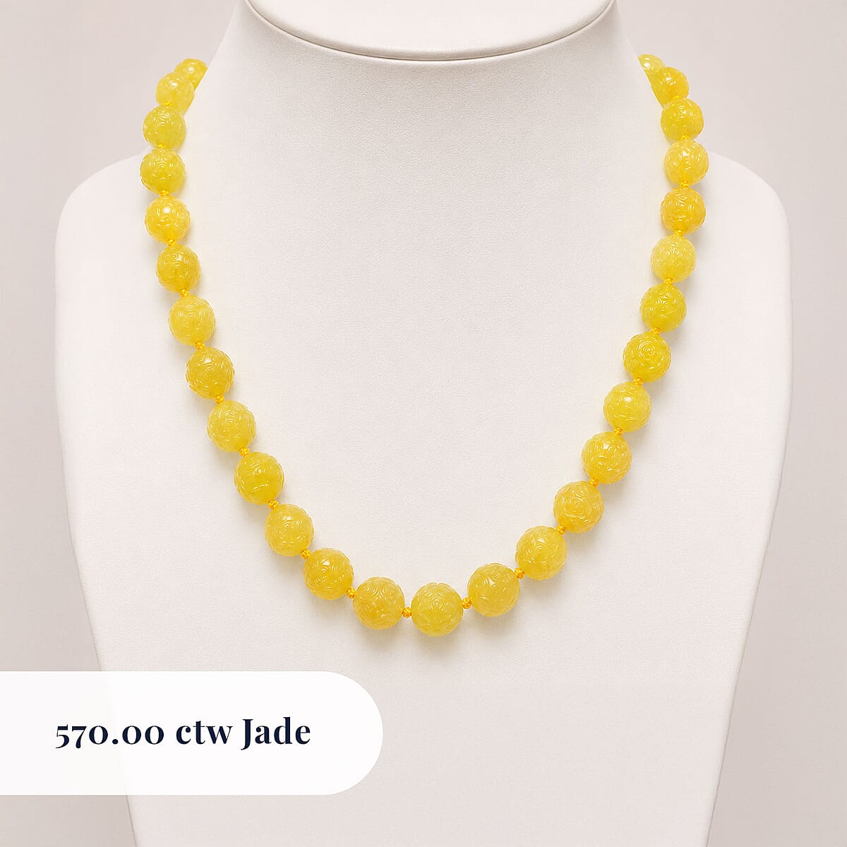 Honey Jade 570.00 ctw Carved Beaded Necklace in Rhodium Over Sterling Silver 20 Inches  image number 2