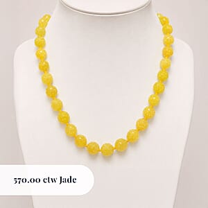 Honey Jade 570.00 ctw Carved Beaded Necklace in Rhodium Over Sterling Silver 20 Inches 