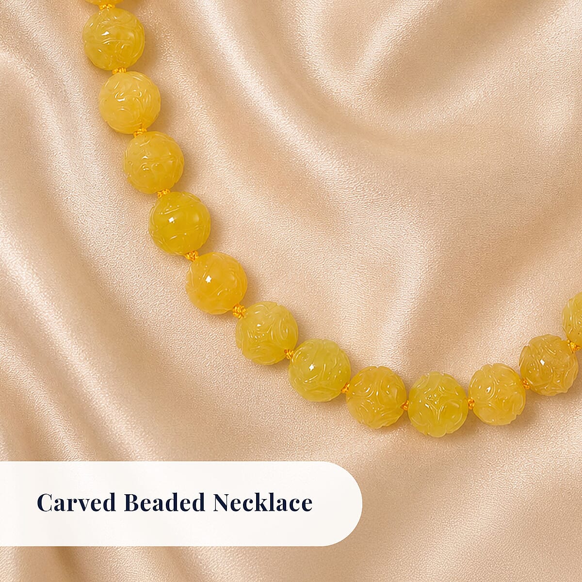 Honey Jade 570.00 ctw Carved Beaded Necklace in Rhodium Over Sterling Silver 20 Inches  image number 3