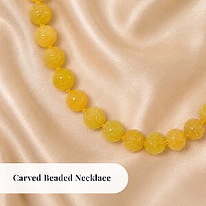 Honey Jade 570.00 ctw Carved Beaded Necklace in Rhodium Over Sterling Silver 20 Inches 