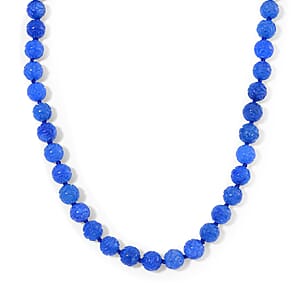 Blue Jade 570.00 ctw Carved Beaded Necklace in Rhodium Over Sterling Silver 20 Inches 