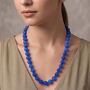 Blue Jade 570.00 ctw Carved Beaded Necklace in Rhodium Over Sterling Silver 20 Inches 