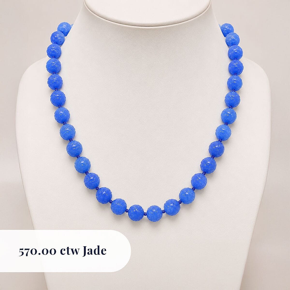 Blue Jade 570.00 ctw Carved Beaded Necklace in Rhodium Over Sterling Silver 20 Inches  image number 2