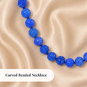 Blue Jade 570.00 ctw Carved Beaded Necklace in Rhodium Over Sterling Silver 20 Inches 