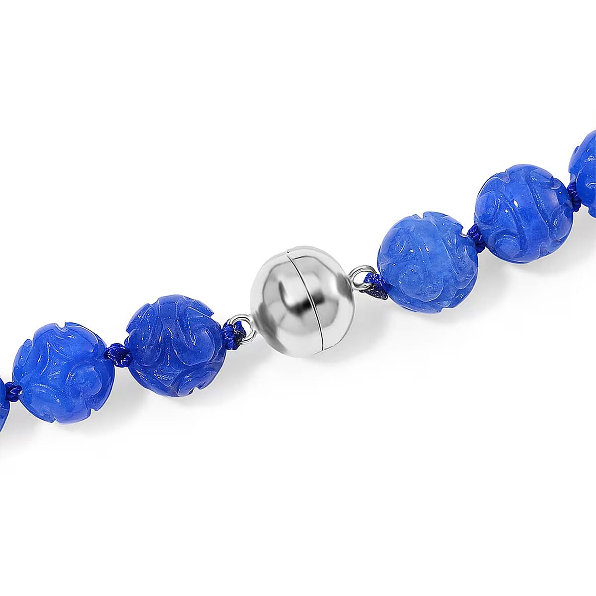 Blue Jade 570.00 ctw Carved Beaded Necklace in Rhodium Over Sterling Silver 20 Inches  image number 6
