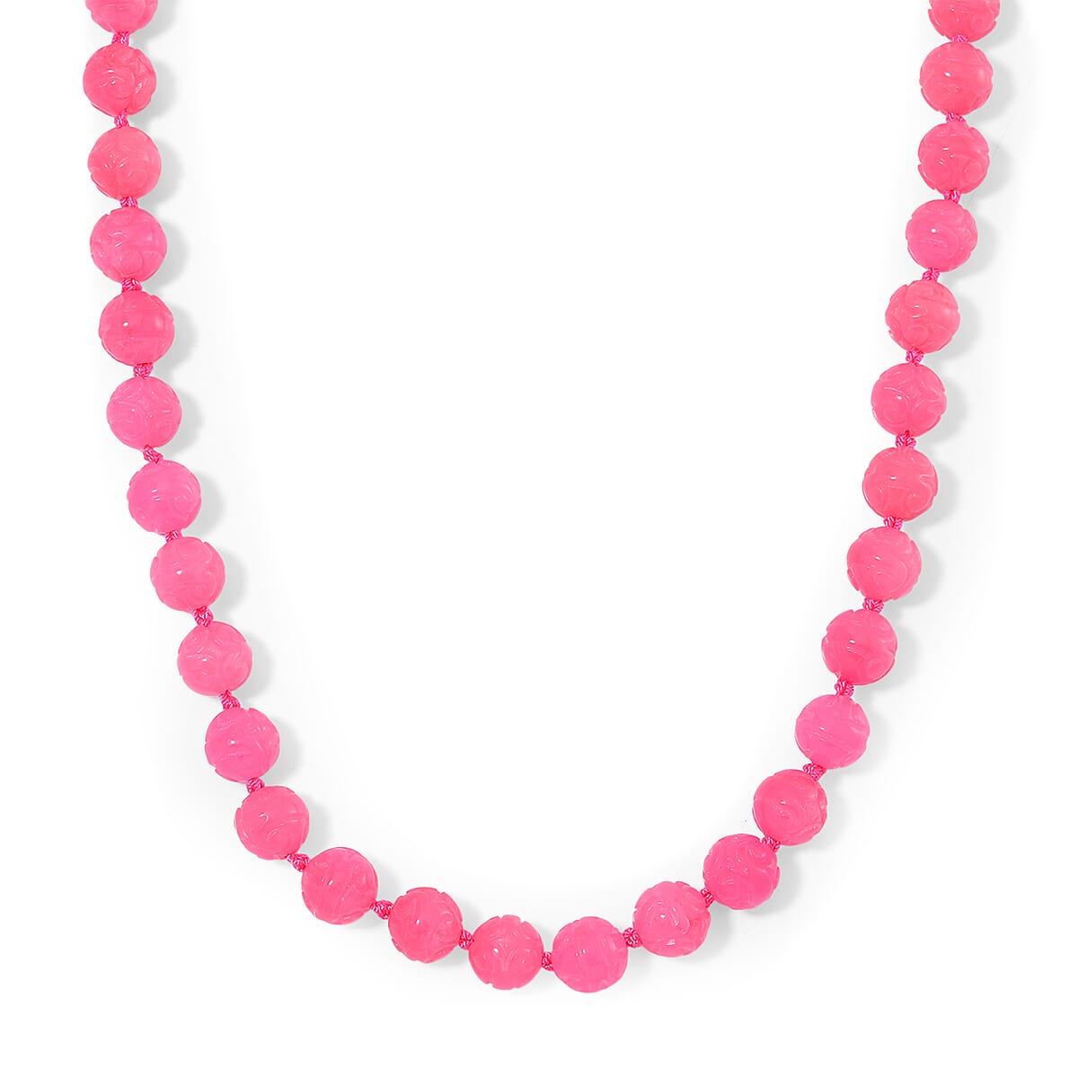Pink Jade 570.00 ctw Carved Beaded Necklace in Rhodium Over Sterling Silver 20 Inches  image number 0