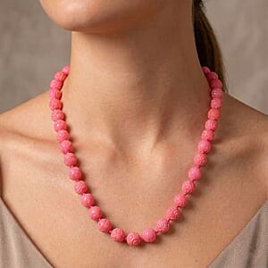 Pink Jade 570.00 ctw Carved Beaded Necklace in Rhodium Over Sterling Silver 20 Inches 
