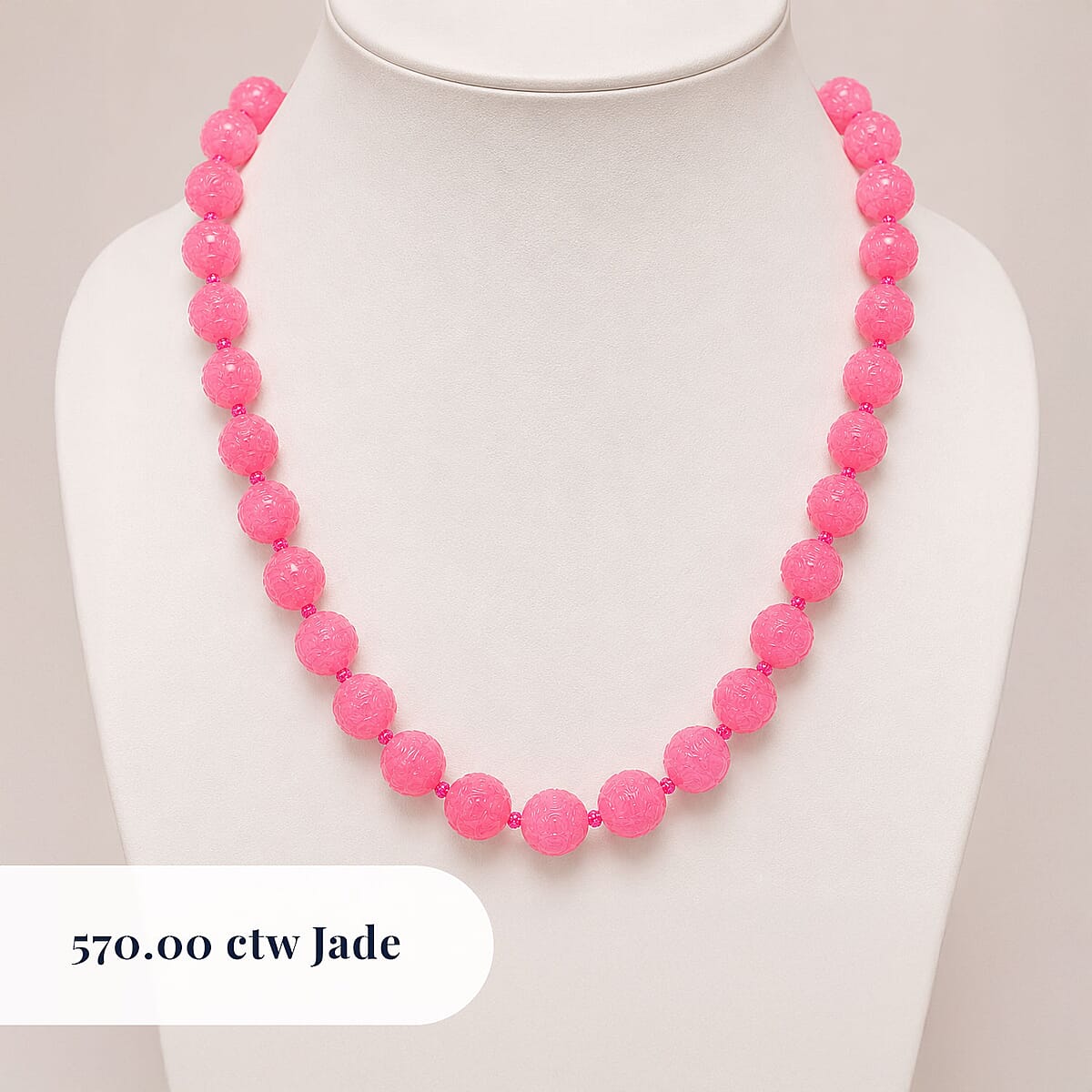 Pink Jade 570.00 ctw Carved Beaded Necklace in Rhodium Over Sterling Silver 20 Inches  image number 2