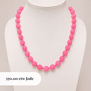 Pink Jade 570.00 ctw Carved Beaded Necklace in Rhodium Over Sterling Silver 20 Inches 