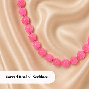 Pink Jade 570.00 ctw Carved Beaded Necklace in Rhodium Over Sterling Silver 20 Inches 