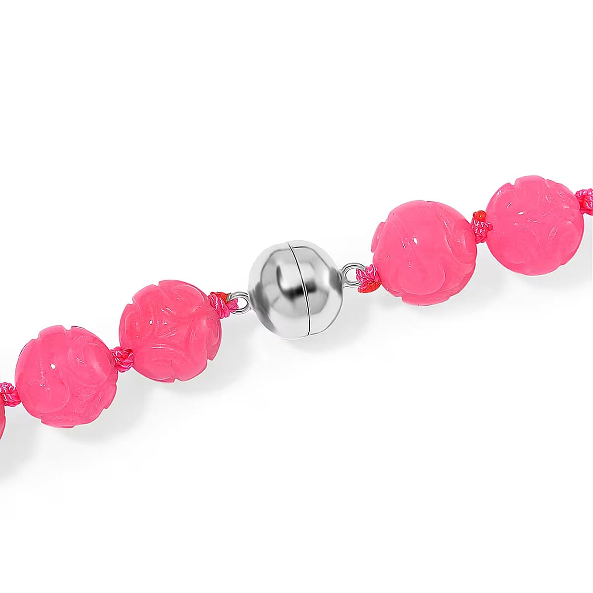 Pink Jade 570.00 ctw Carved Beaded Necklace in Rhodium Over Sterling Silver 20 Inches  image number 6
