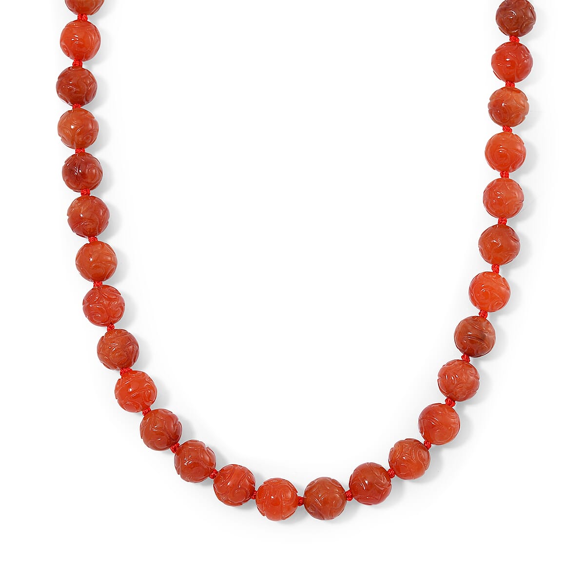 Red Jade 570.00 ctw Carved Beaded Necklace in Rhodium Over Sterling Silver 20 Inches  image number 0