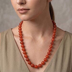 Red Jade 570.00 ctw Carved Beaded Necklace in Rhodium Over Sterling Silver 20 Inches 