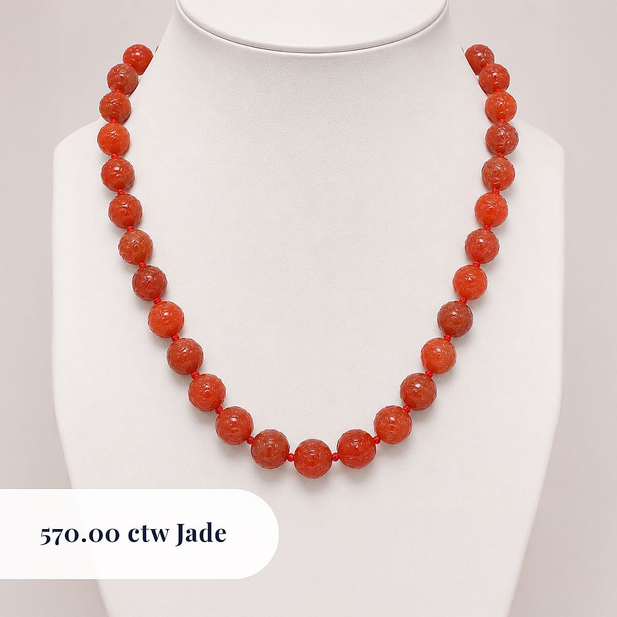 Red Jade 570.00 ctw Carved Beaded Necklace in Rhodium Over Sterling Silver 20 Inches  image number 2