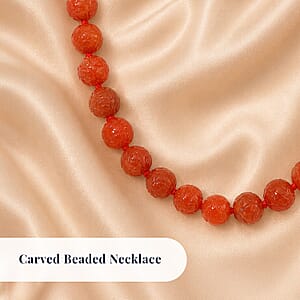 Red Jade 570.00 ctw Carved Beaded Necklace in Rhodium Over Sterling Silver 20 Inches 