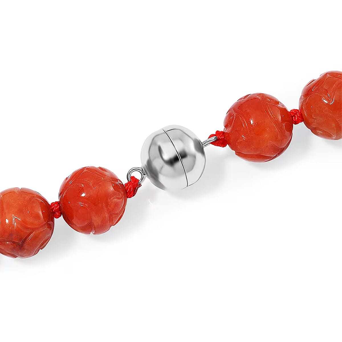 Red Jade 570.00 ctw Carved Beaded Necklace in Rhodium Over Sterling Silver 20 Inches  image number 6