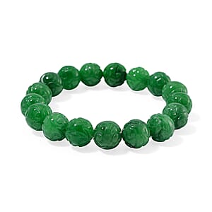 Green Jade 235.00 ctw Carved Beaded Stretch Bracelet (6.5-7In)