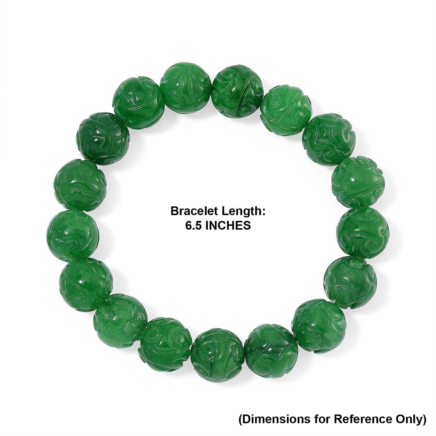 Verdant Green Jade(D) 235.00 ctw Carved Beaded Stretch Bracelet (6.5-7In)