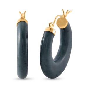 Natural Olmec Jadeite 62.00 ctw Hoop Earrings in 14K Yellow Gold Over Sterling Silver