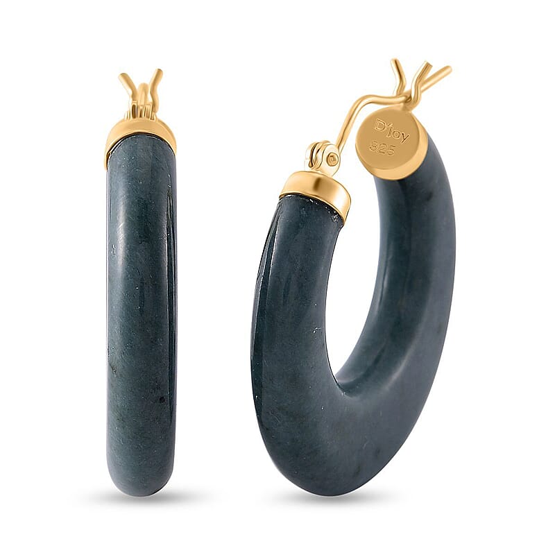Natural Olmec Jadeite 62.00 ctw Hoop Earrings in 14K Yellow Gold Over Sterling Silver