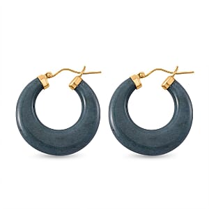 Natural Olmec Jadeite 62.00 ctw Hoop Earrings in 14K Yellow Gold Over Sterling Silver
