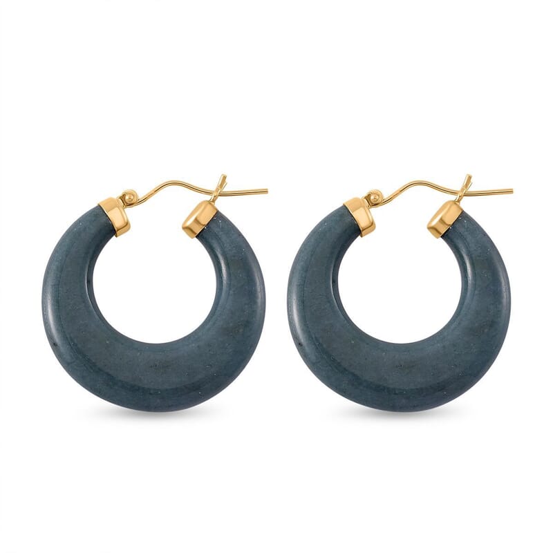 Natural Olmec Jadeite 62.00 ctw Hoop Earrings in 14K Yellow Gold Over Sterling Silver