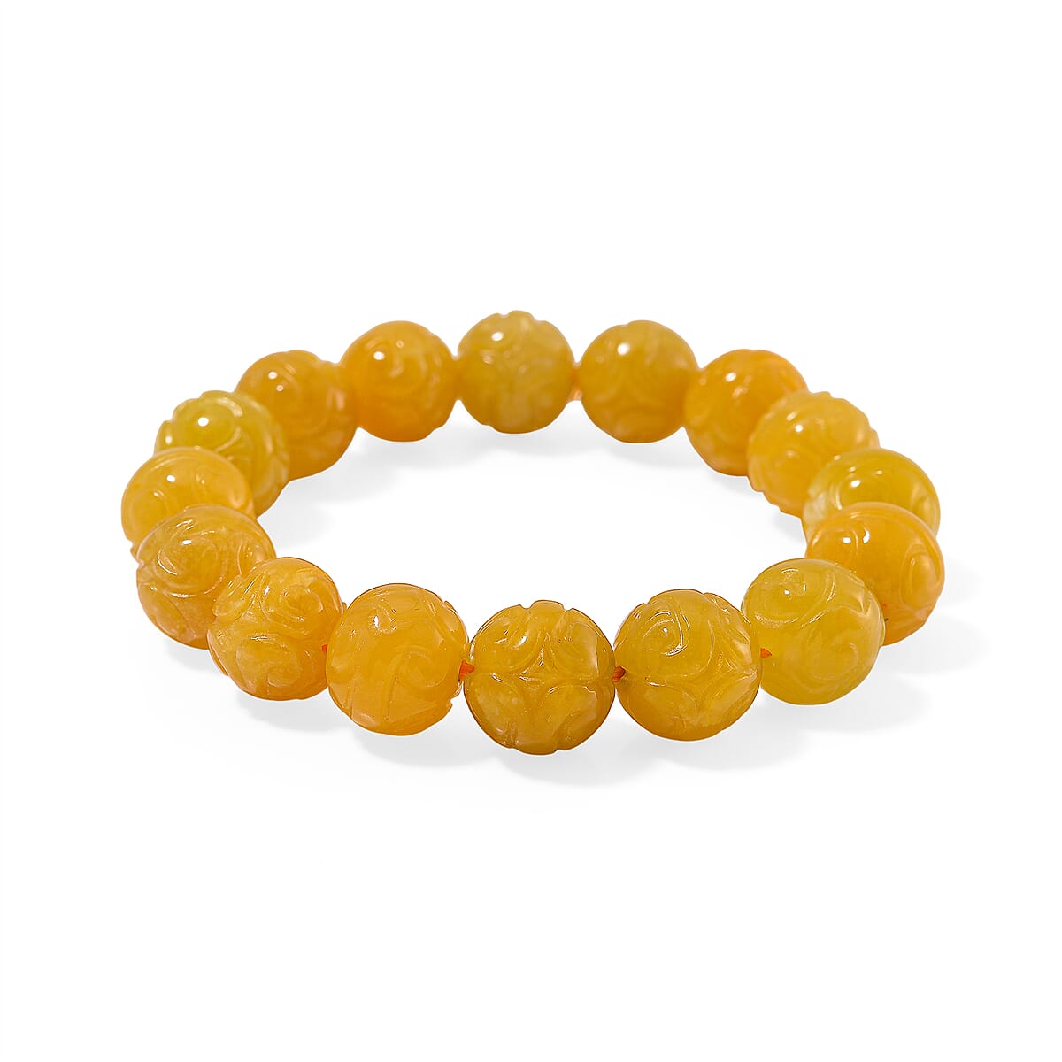 Honey Jade 235.00 ctw Carved Beaded Stretch Bracelet (6.5-7In) image number 0