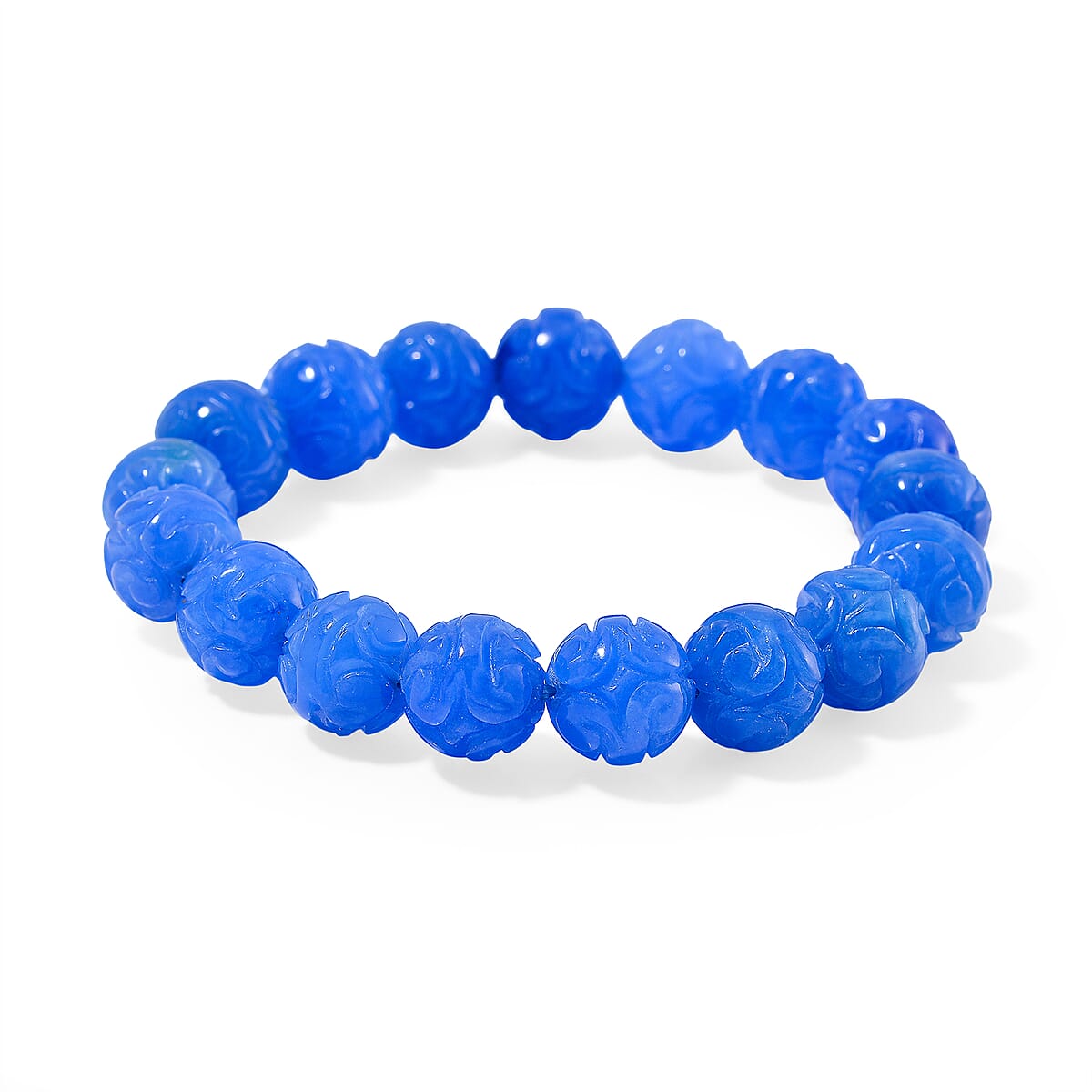 Blue Jade 235.00 ctw Carved Beaded Stretch Bracelet (6.5-7In) image number 0