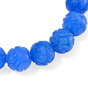 Blue Jade 235.00 ctw Carved Beaded Stretch Bracelet (6.5-7In)
