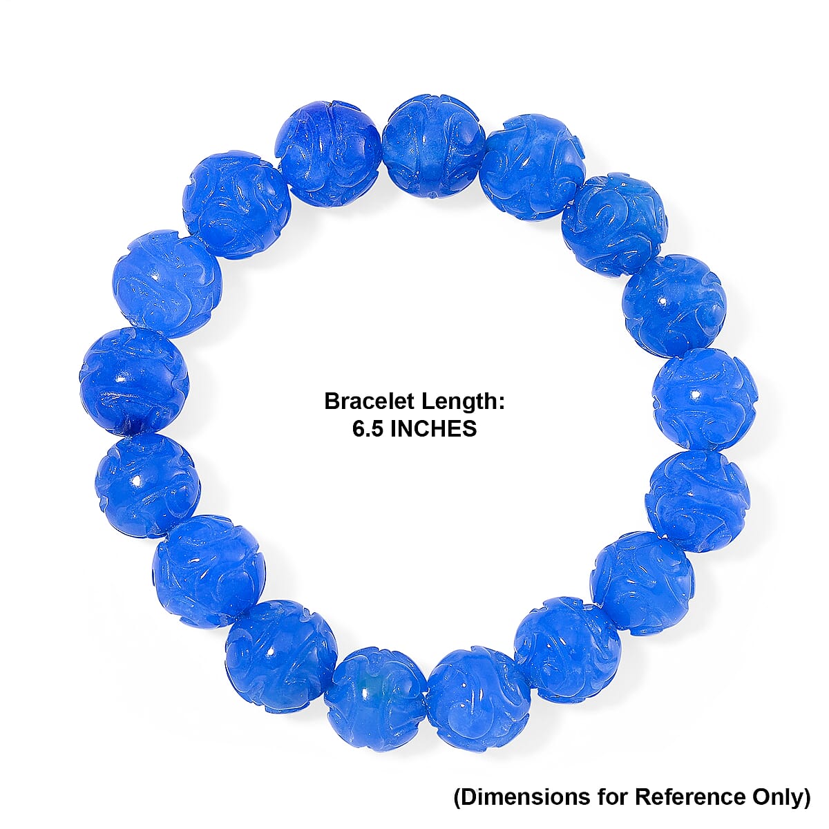 Blue Jade 235.00 ctw Carved Beaded Stretch Bracelet (6.5-7In) image number 4