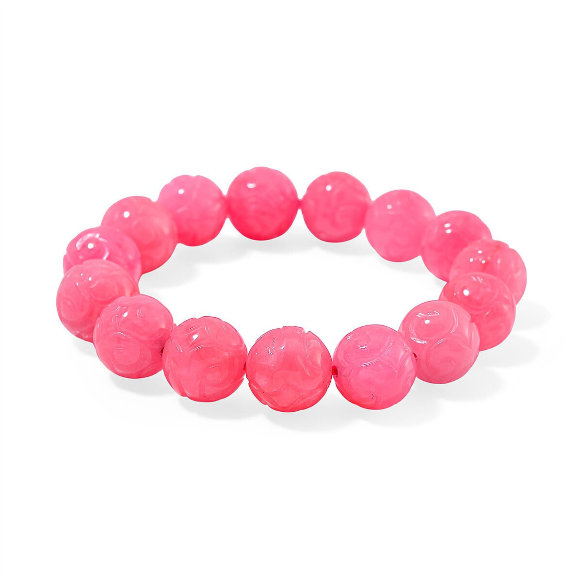 Pink Jade 235.00 ctw Carved Beaded Stretch Bracelet (6.5-7In) image number 0