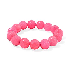 Pink Jade 235.00 ctw Carved Beaded Stretch Bracelet (6.5-7In)