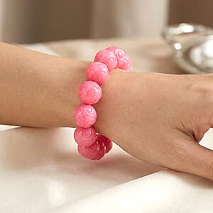Pink Jade 235.00 ctw Carved Beaded Stretch Bracelet (6.5-7In)