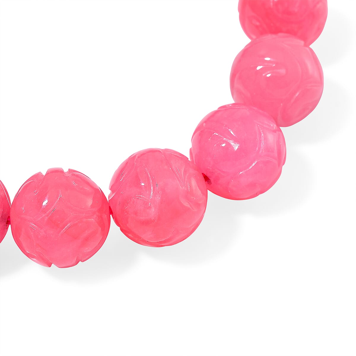 Pink Jade 235.00 ctw Carved Beaded Stretch Bracelet (6.5-7In) image number 2