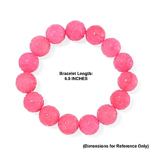 Pink Jade 235.00 ctw Carved Beaded Stretch Bracelet (6.5-7In)