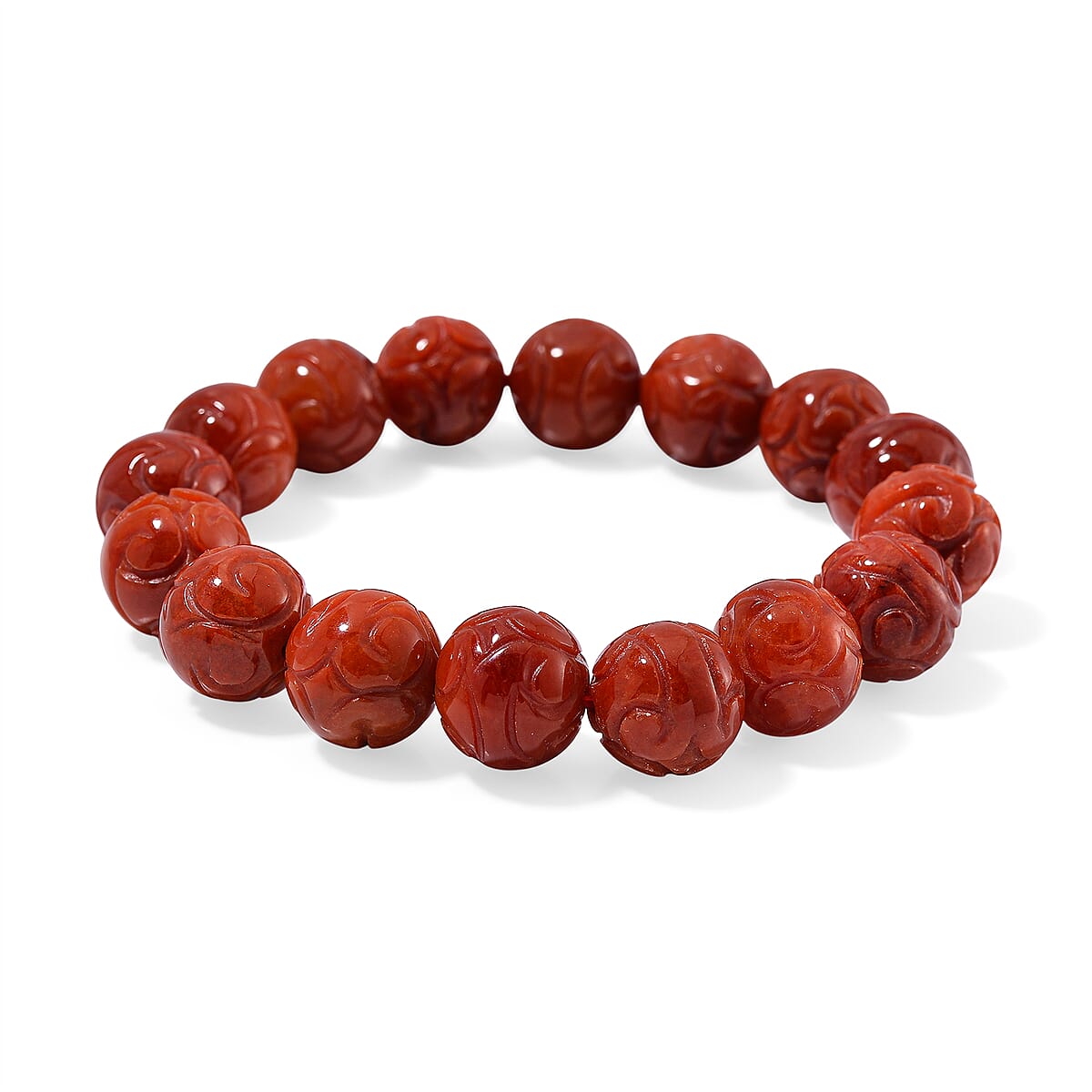 Red Jade 235.00 ctw Carved Beaded Stretch Bracelet (6.5-7In) image number 0