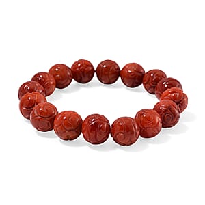 Red Jade 235.00 ctw Carved Beaded Stretch Bracelet (6.5-7In)