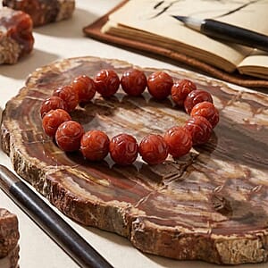Red Jade 235.00 ctw Carved Beaded Stretch Bracelet (6.5-7In)