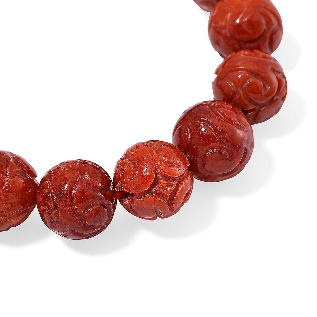 Red Jade 235.00 ctw Carved Beaded Stretch Bracelet (6.5-7In) image number 3